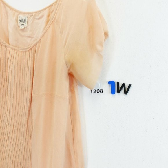 SWILDENS Dress Peach Orange Shift Mini 1 XS Ruffle Pleated‎ Sheer Raglan Solid - Picture 10 of 10